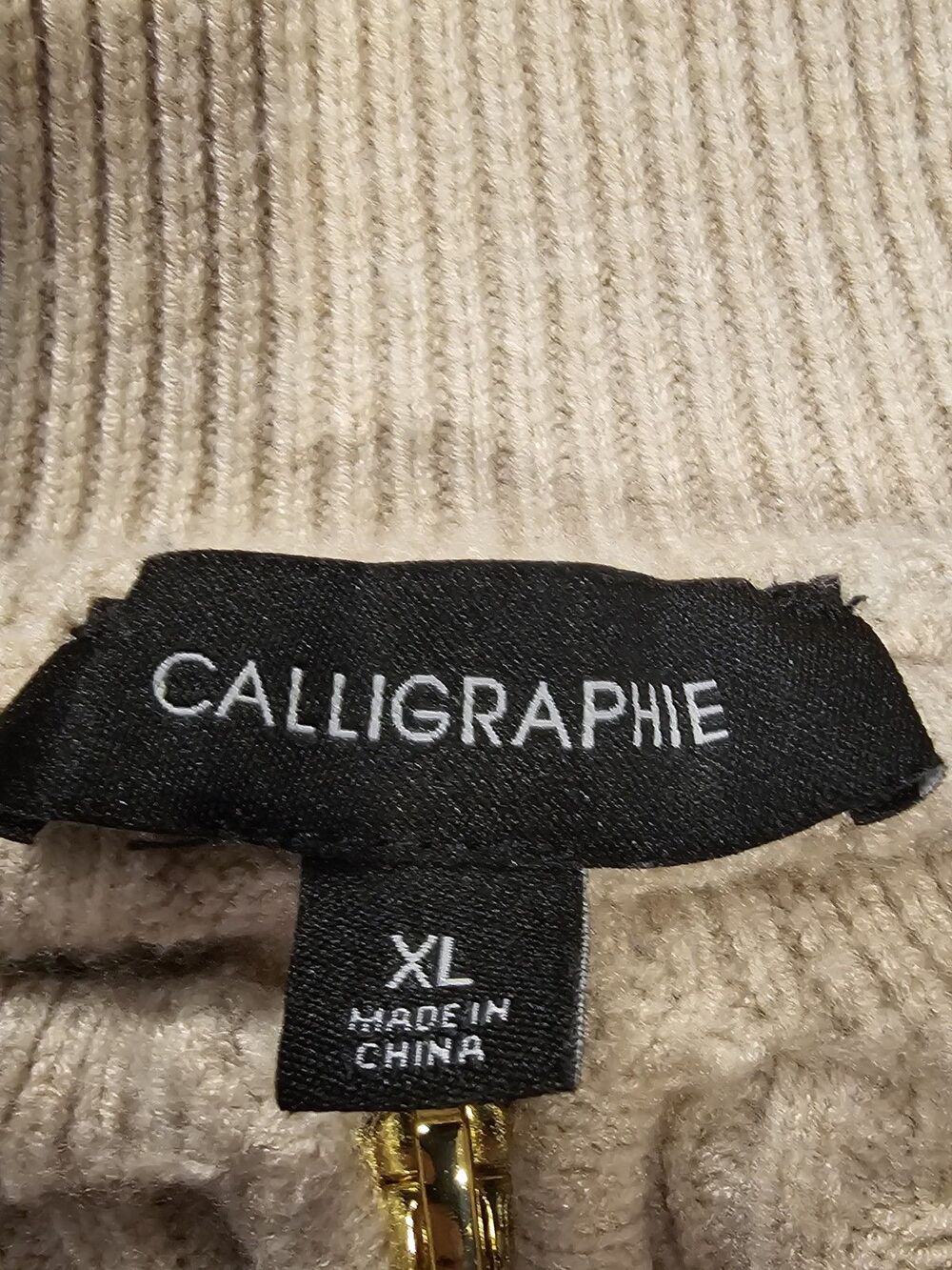 Calligraphie Anthropologie Cable Knit Full Zip Cardigan Sweater Jacket Beige XL - Picture 9 of 10